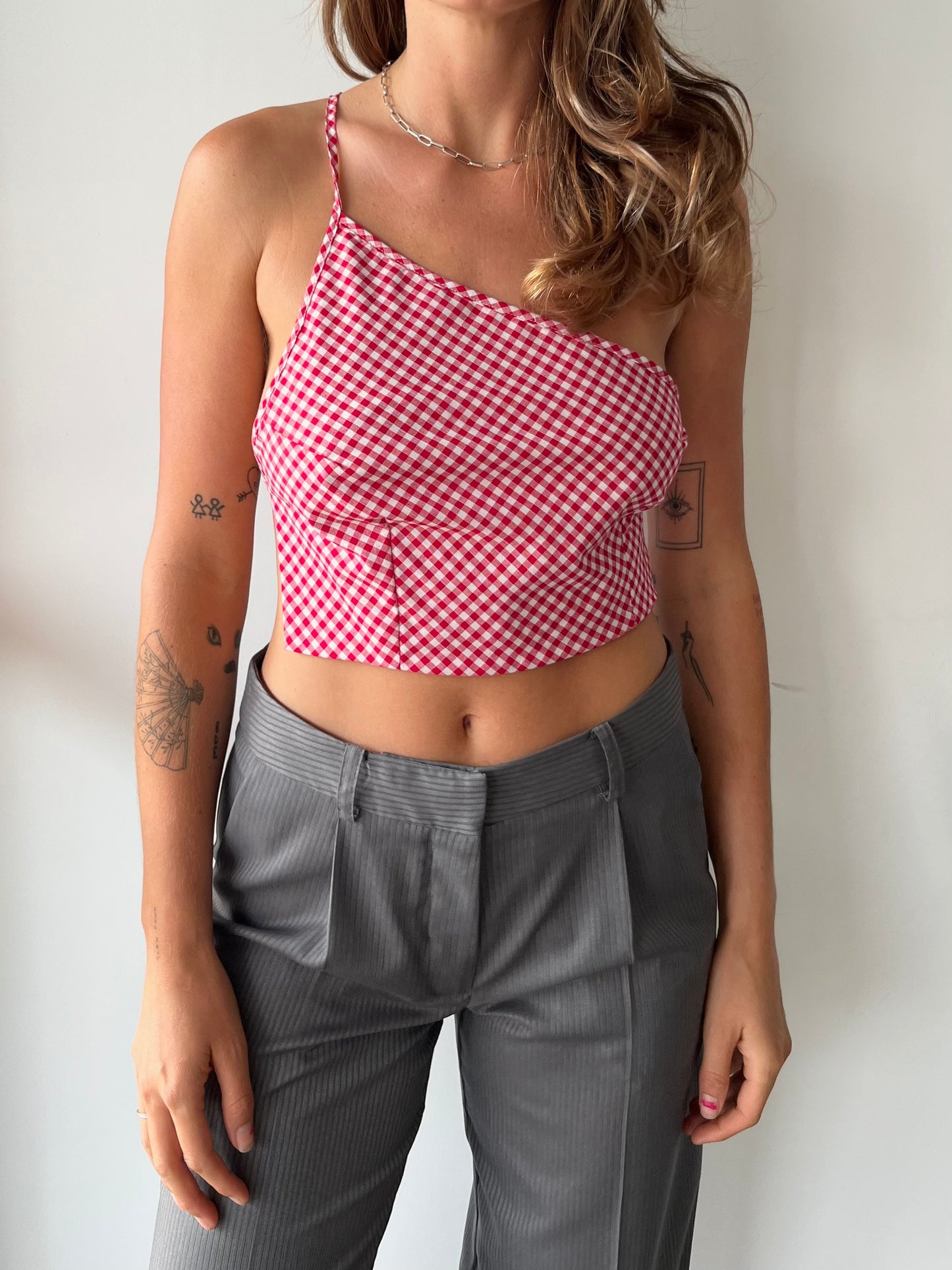 Red Gingham Asymmetrical Top