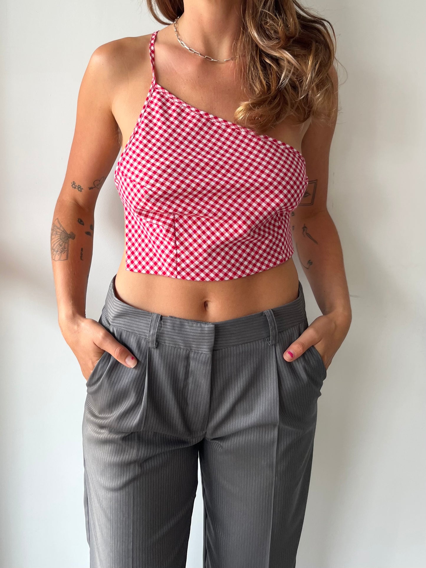 Red Gingham Asymmetrical Top