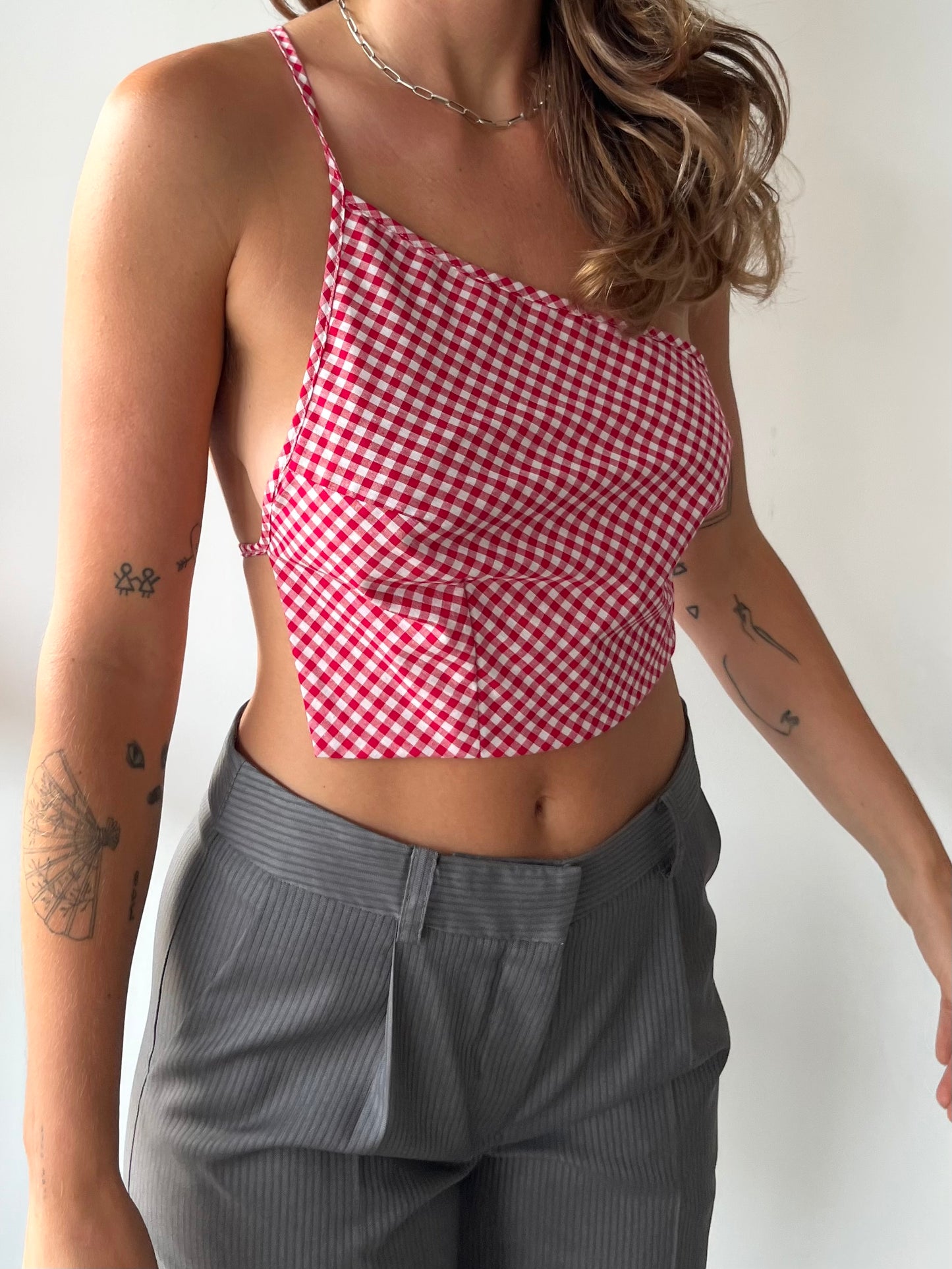 Red Gingham Asymmetrical Top