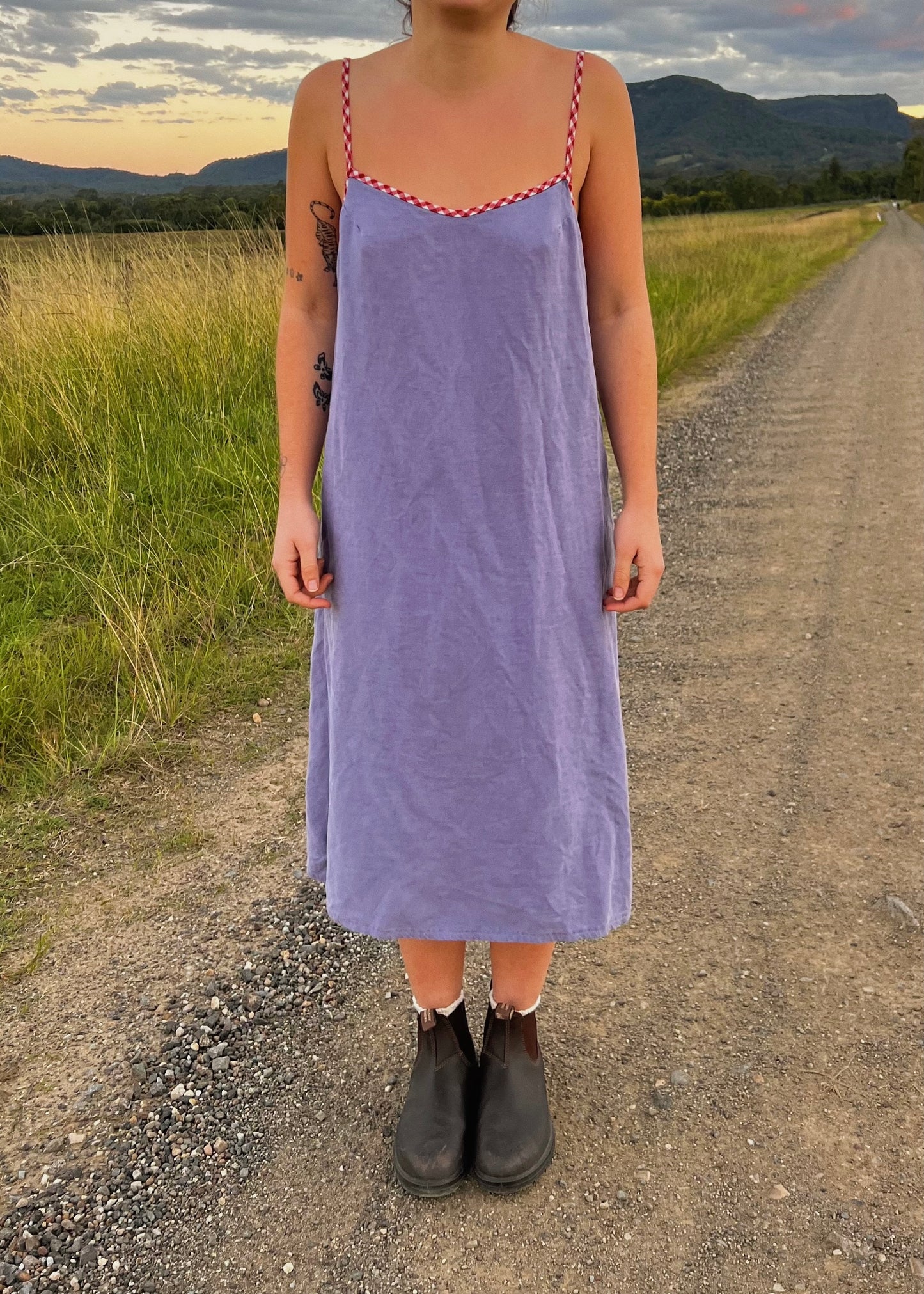Purple + Red Gingham Slip Dress
