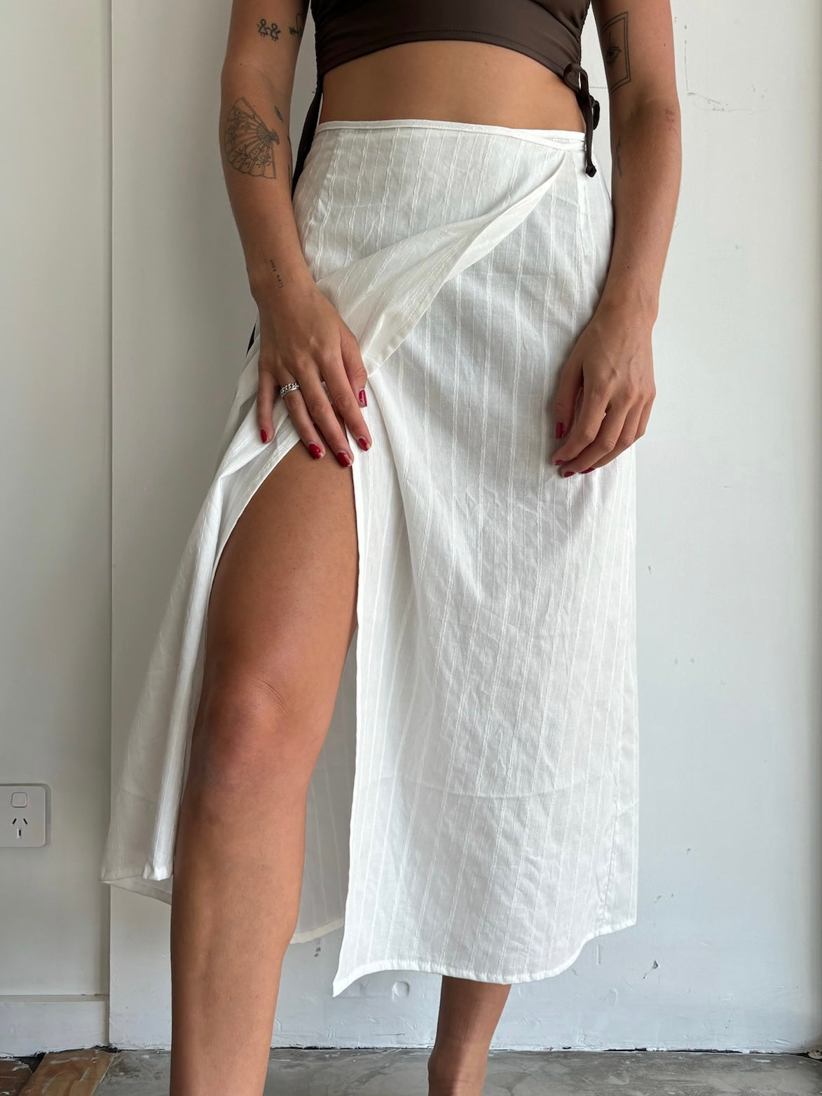 Midi Wrap Skirt in White