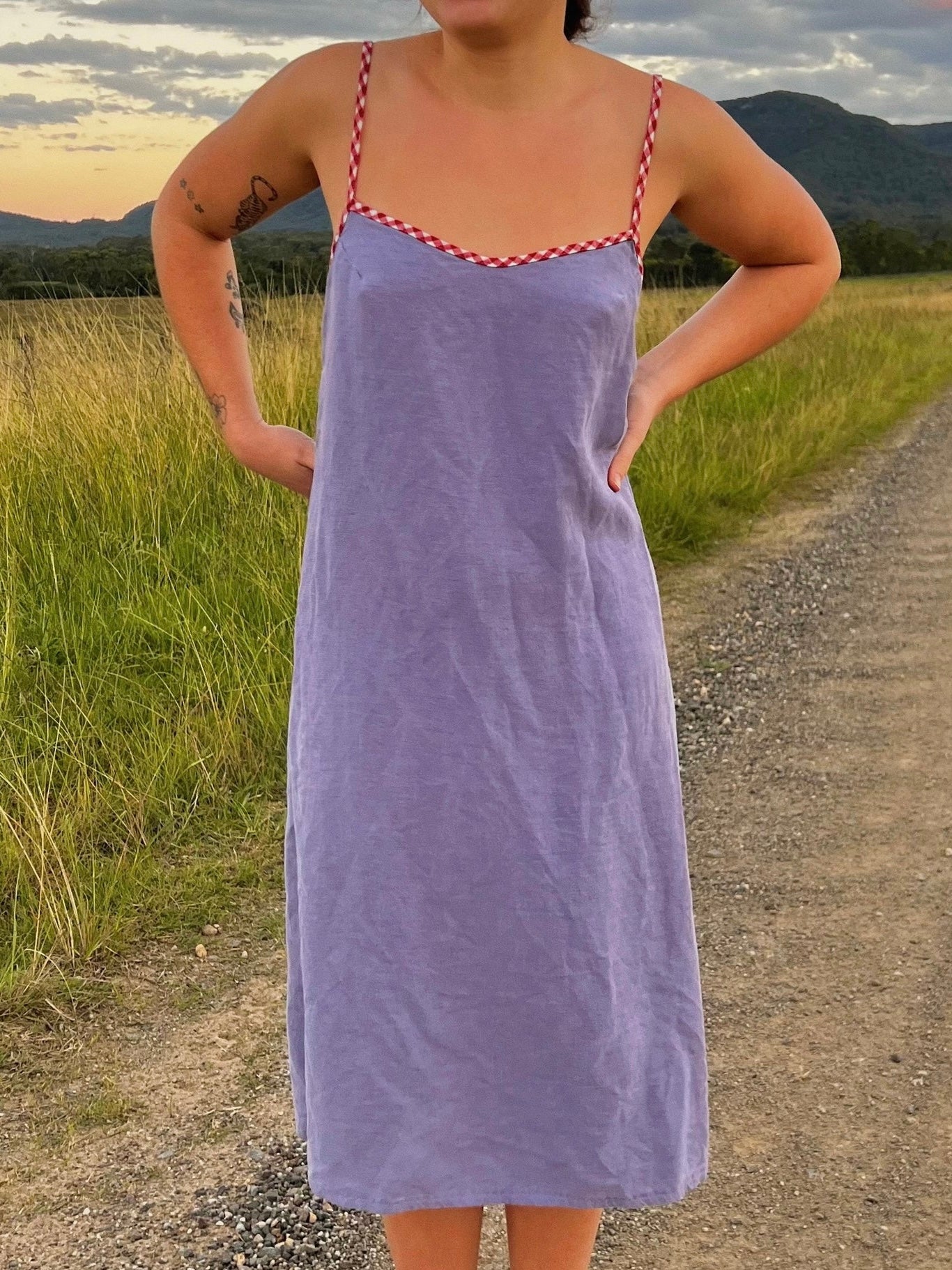 Purple + Red Gingham Slip Dress