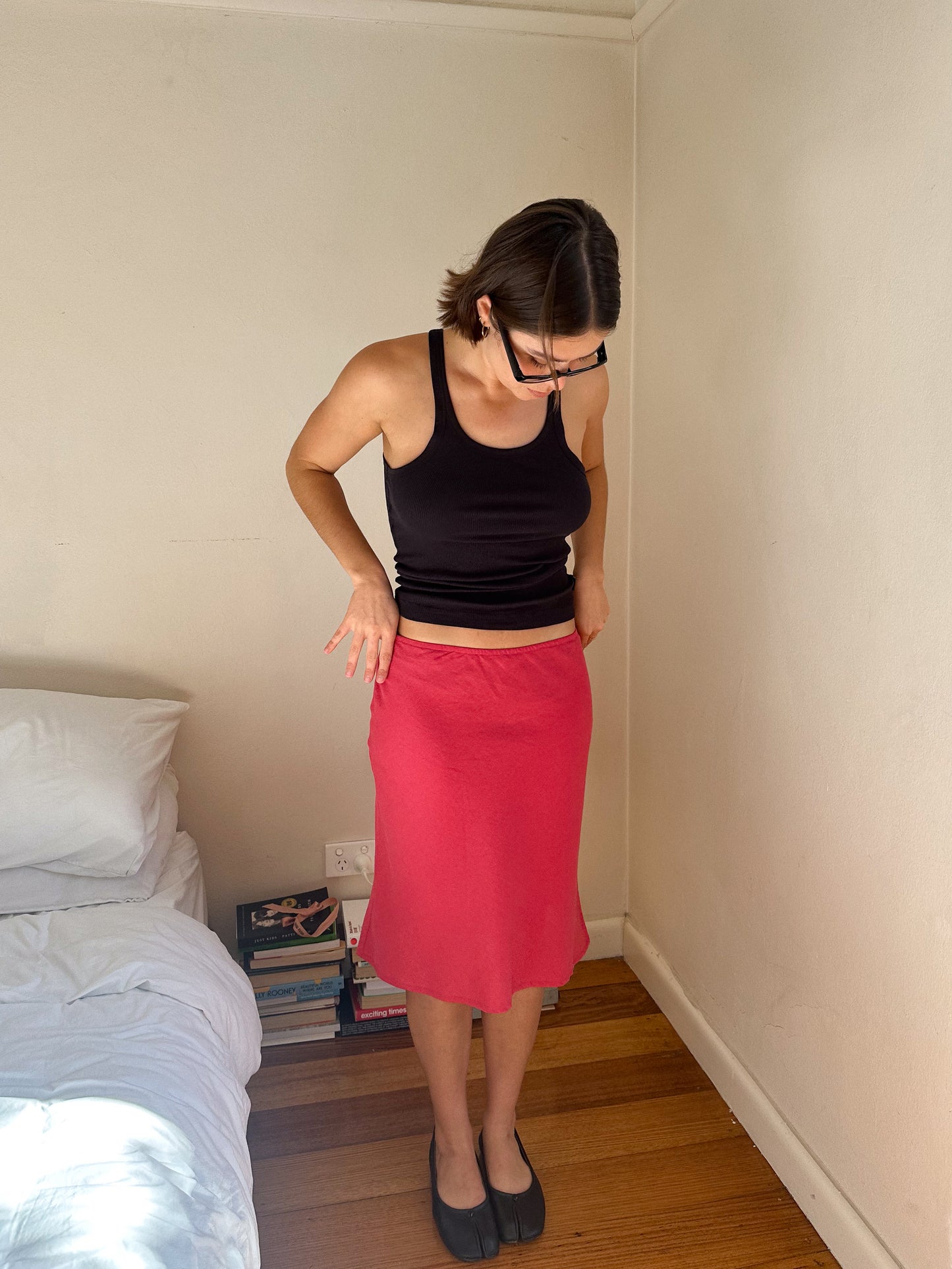 Bias Slip Skirt in Hibiscus