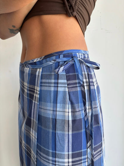 Midi Wrap Skirt in Blue Tartan