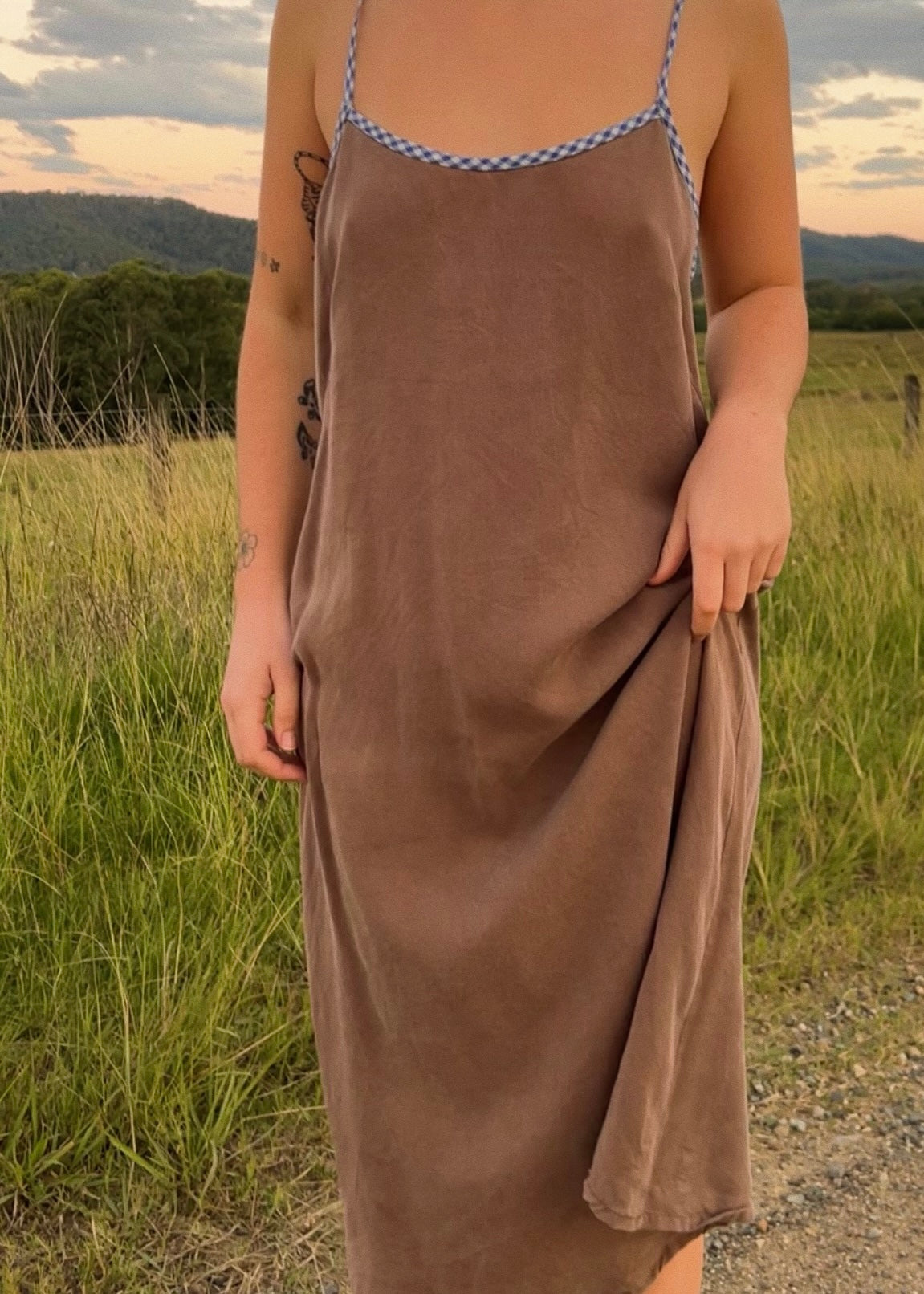 Brown + Blue Gingham Slip Dress