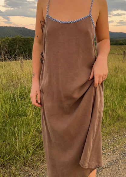 Brown + Blue Gingham Slip Dress