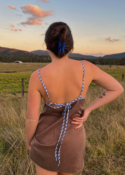 Brown + Blue Gingham Mini Dress
