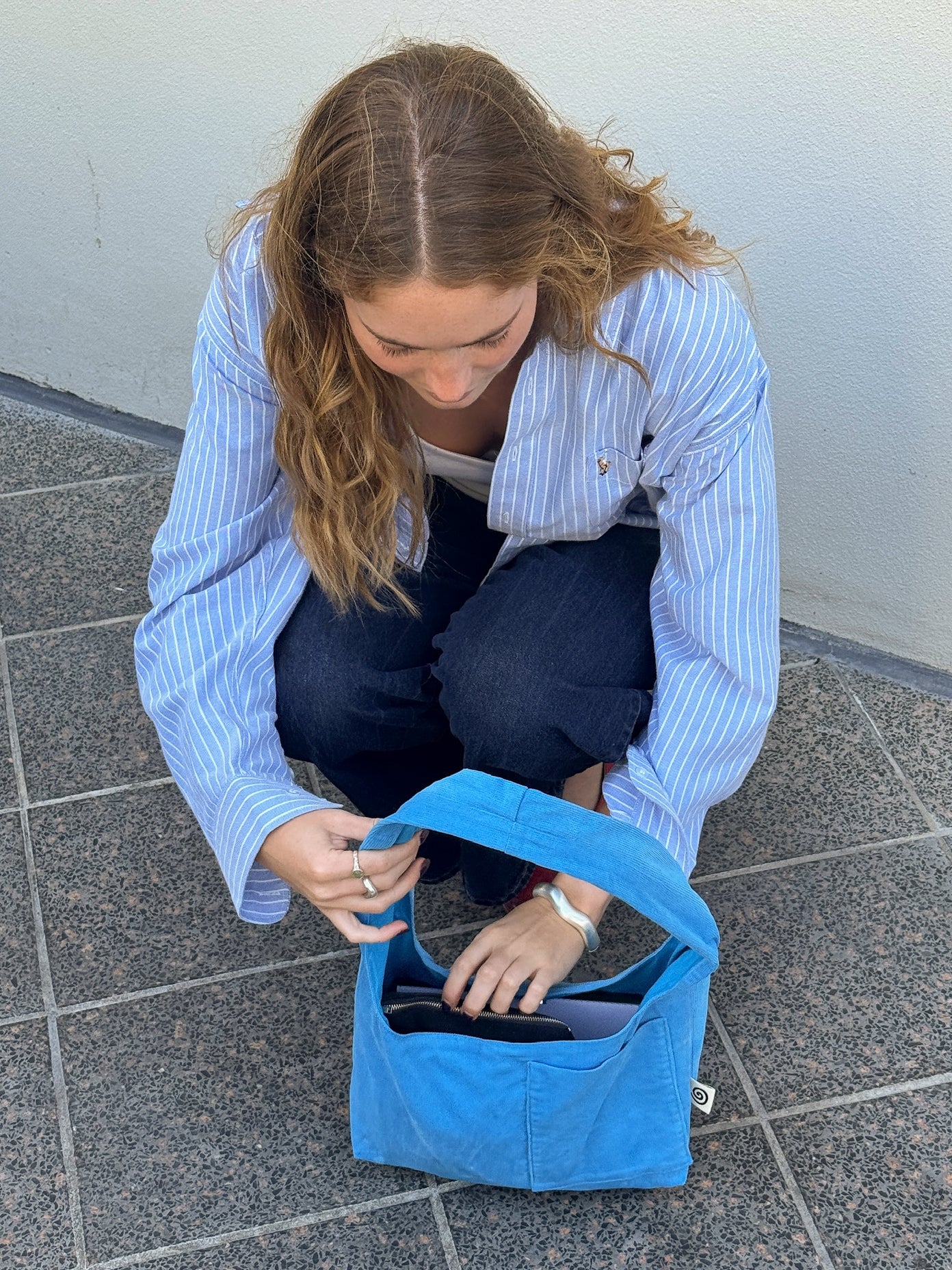 Corduroy Shoulder Bag in Blue