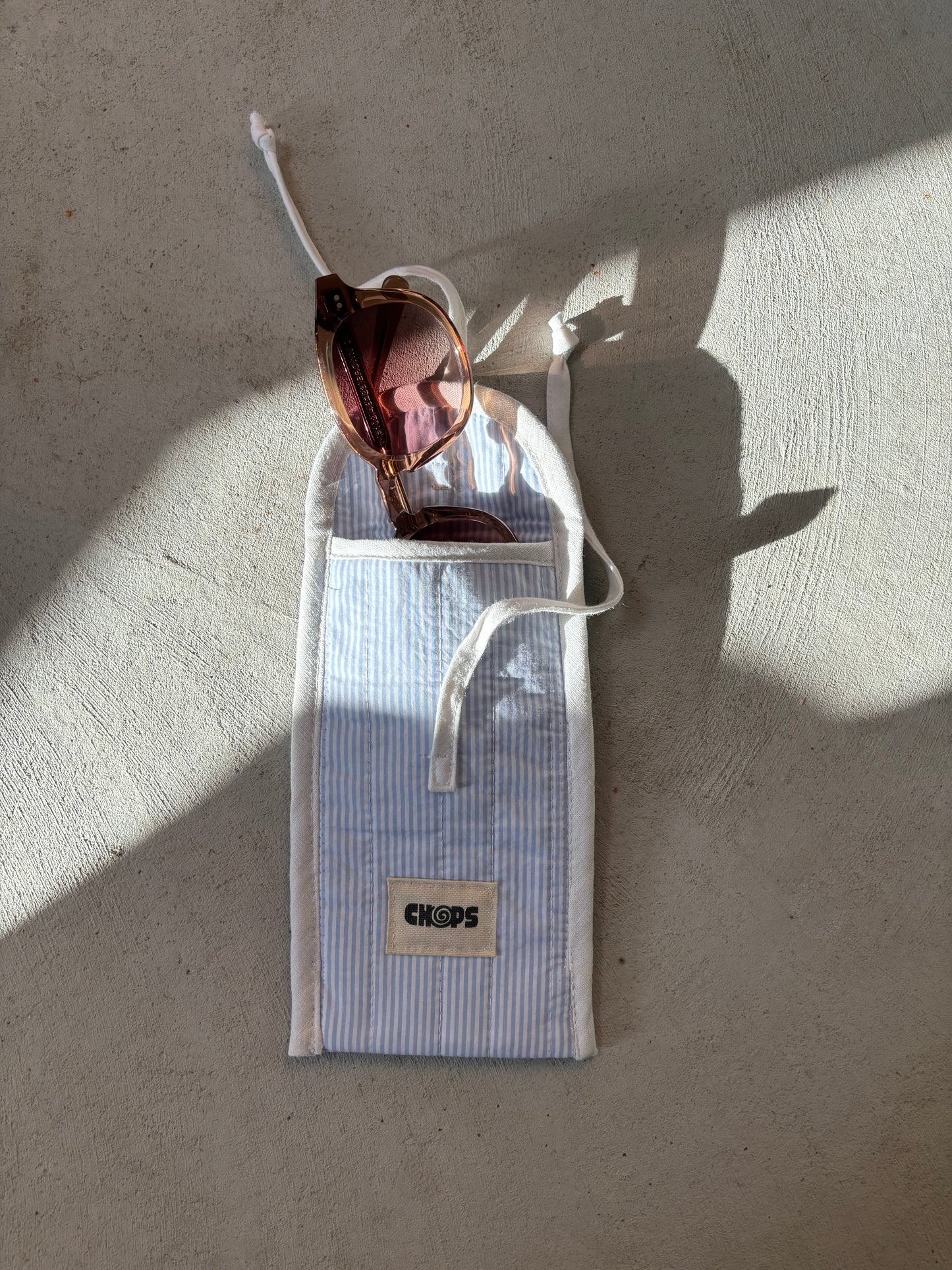 Blue Pinstripe Quilted Sunglasses Case