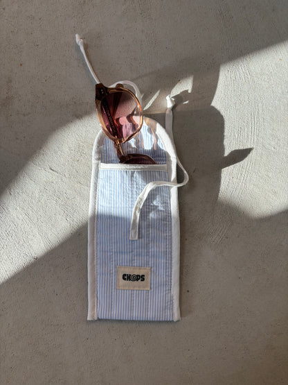 Blue Pinstripe Quilted Sunglasses Case