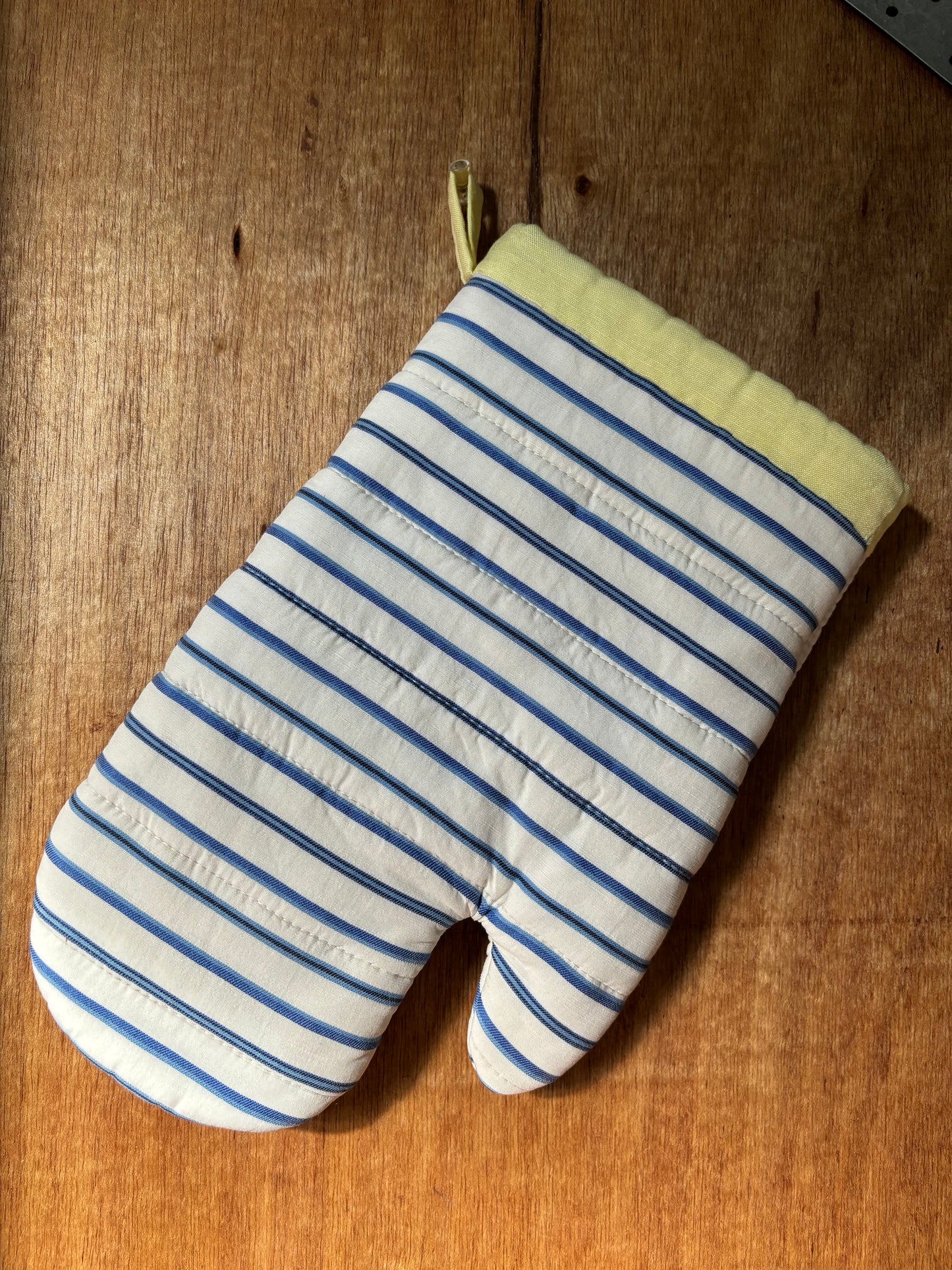 Blue Stripe Linen Quilted Oven Mitt