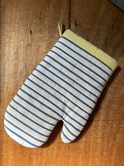 Blue Stripe Linen Quilted Oven Mitt