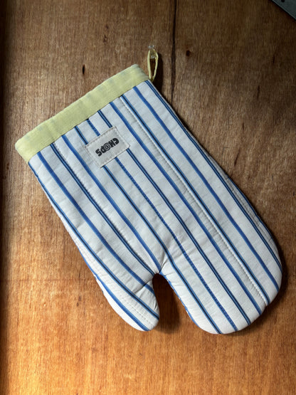Blue Stripe Linen Quilted Oven Mitt