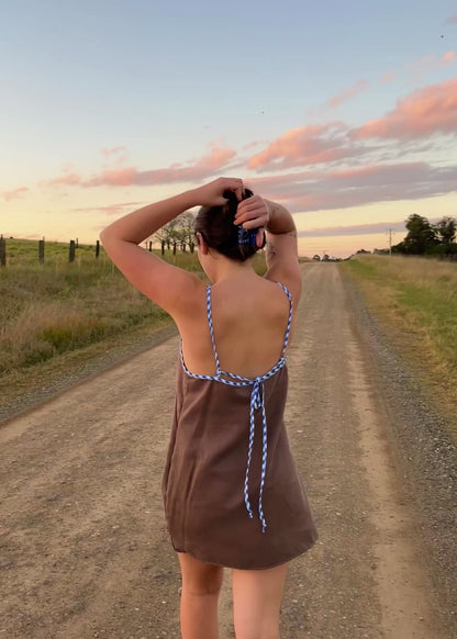 Brown + Blue Gingham Mini Dress
